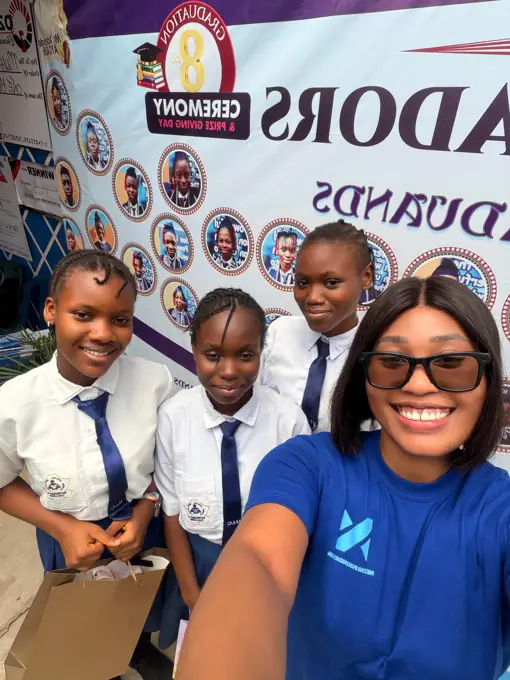 Selfie with three students at the graduation ceremony