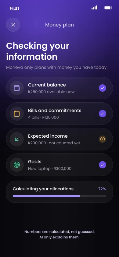 Checking your information loading state reading balance, bills, income and goals