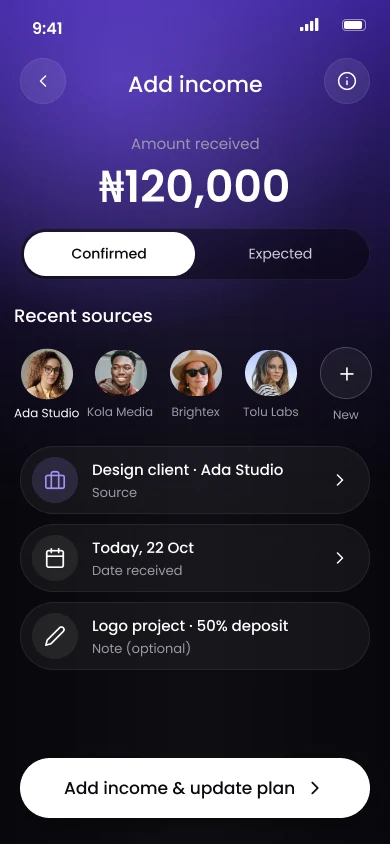 Add income of 120,000 from Ada Studio marked as confirmed